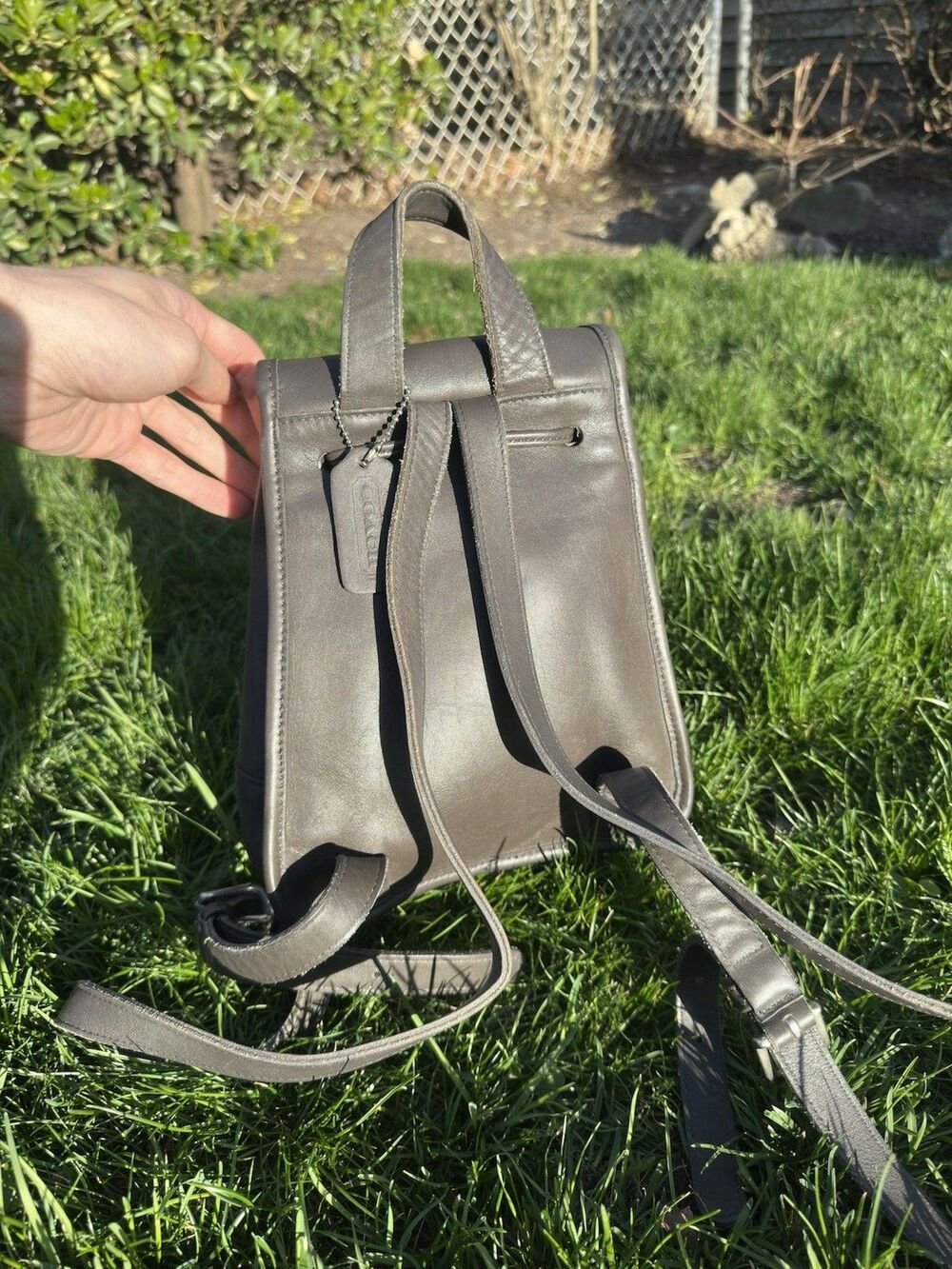 Vintage Coach Daypack 9960 Grey Leather Bag Nickel Hardware 90s Costa Rica - Picture 12 of 15